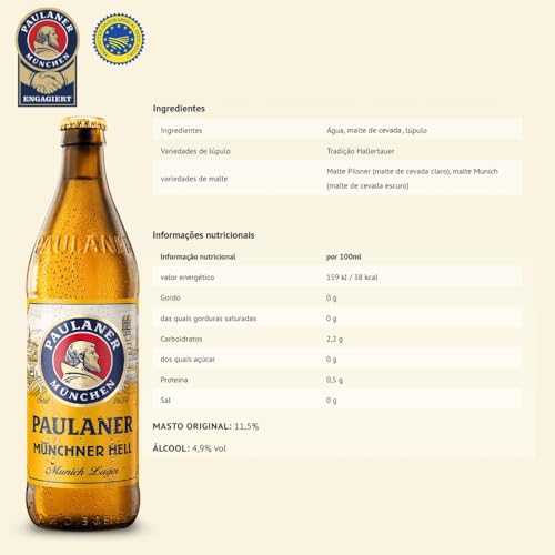 Cerveja Paulaner Lager Munchner Hell Alemã Box 500ml (20 Un)