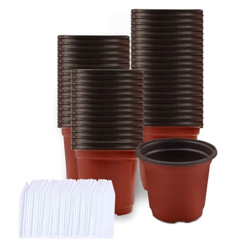 Mengxin 50 Pezzi Vasetti per Piantine con Fori di Drenaggio, 10/12/14/15cm Riutilizzabili Vasi in Plastica, Vasi per Semina per Trapianto di Piantine Interno e Esterno (Rosso-1)