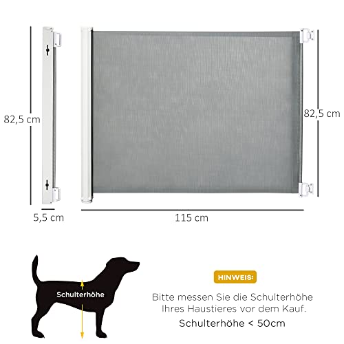 PawHut Hunde Türschutzgitter Treppenschutzgitter Treppenschutz Sicherheitstrennwand Trennwand Türschutz Treppenschutzgitter ausziehbar treppenschutzrollo Rollo Einrollbar PVC Grau 115 x 82,5 cm