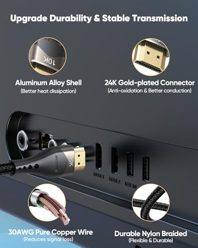 Image of 10K 8K Short HDMI Cable 6 inch, 48Gbps Ultra High Speed Small HDMI Cable 0.5FT HDMI Cord 2.1 with 8K@60Hz 4K@120Hz, eARC, HDR10+, DTS:X, 3D for HDMI Switch /Laptop /Apple TV /Fire TV /Monitor /PS5