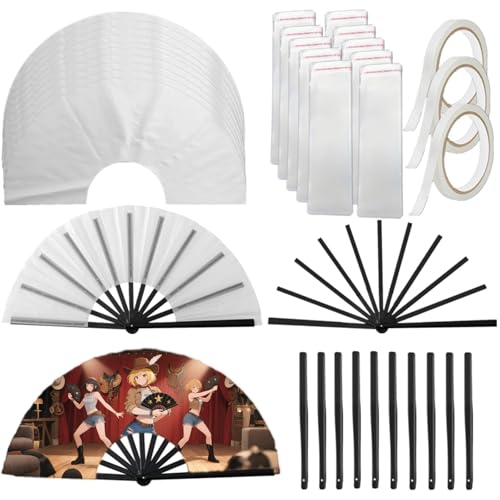 33pcs Sublimation Hand Fan Blanks Bulk for DIY and Craft, Large Clack Handheld Fans for Line Dancing Disco Party and Cooling