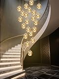 Kinbolas Moderne Escalier Suspendu Lustre,Plafonnier Lustre Verre Boule Suspension,Lampe Led,Grand Multi Ampoule Luminaire Suspendu Pour Salon,Cage Descalier,Couloir,Villa (15 lights)