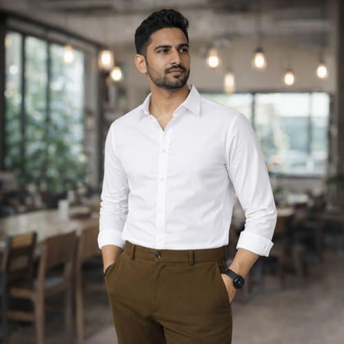 Image of Men's Chinos Stretchable Trousers with Expandable Waist - Lycra Cotton Blend Formal Casual Pants | Skin Friendly Solid Regular Fit