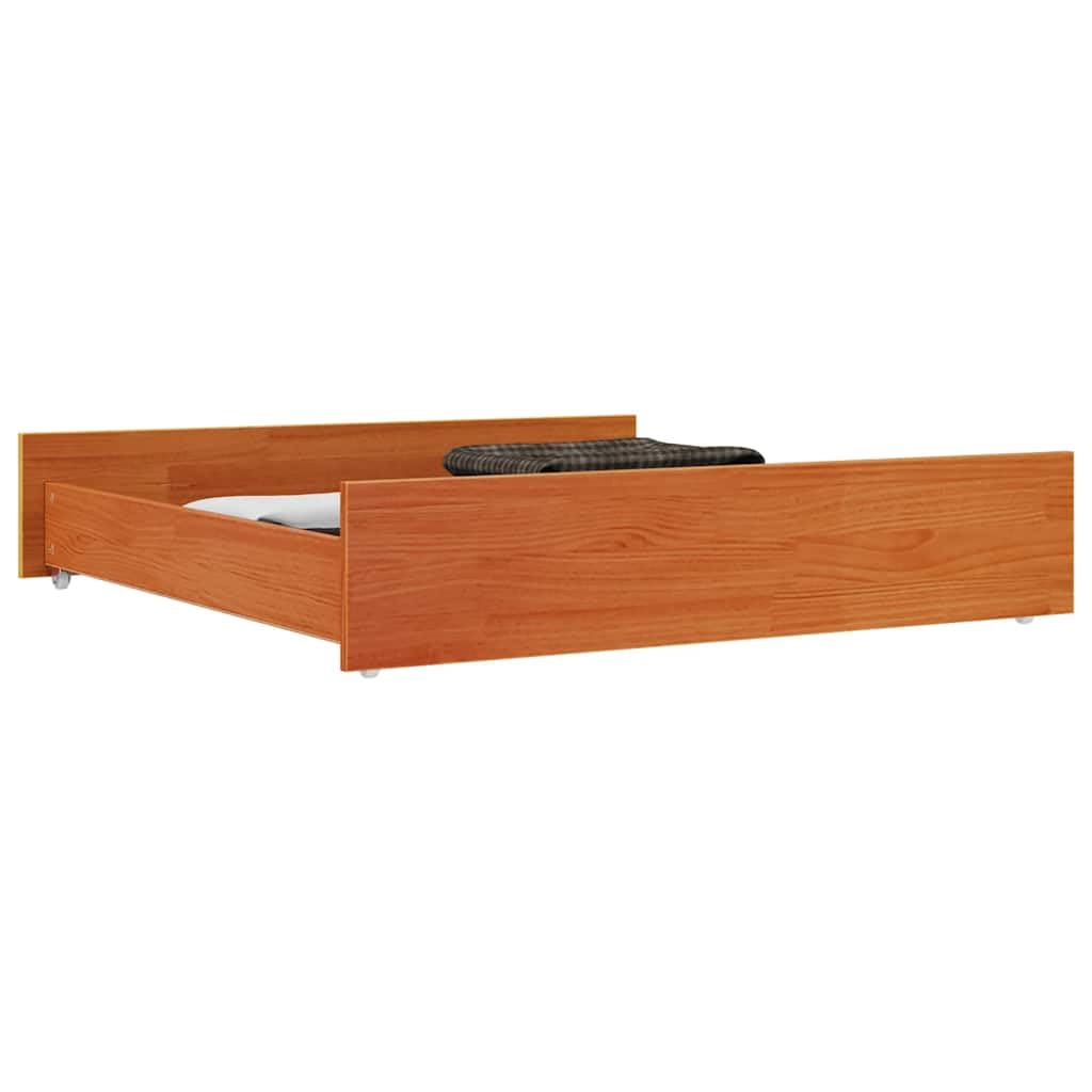 Zestaw 2 szuflad na łóżko z litego drewna sosnowego, komoda pod łóżko z kółkami zapewnia dodatkową przestrzeń do przechowywania, 95 x 93 x 18 cm, woskowy brąz