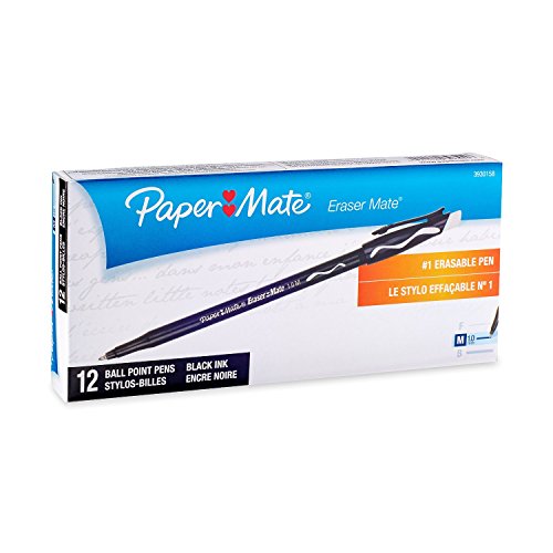 PAPERMATE ERASERMATE PEN BLACK 12CT