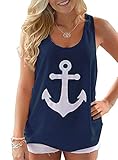 Yanekop Women Boat Anchor Printed Tank Top Summer Basic Sleeveless Shirt Casual Loose Cami(Navy Blue,2XL)