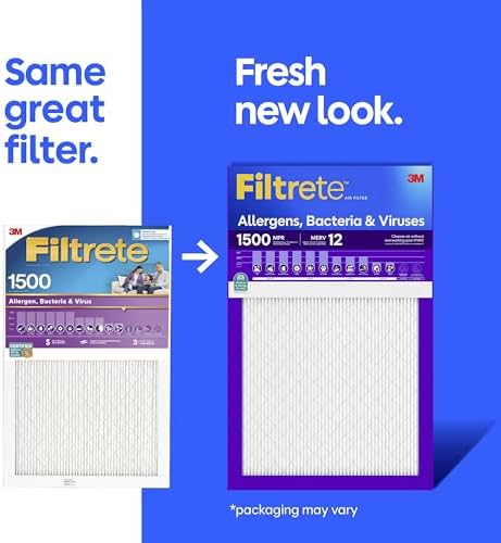 Filtrete 20x20x1 Air Filter, MERV 12, MPR 1500, Allergens, Bacteria & Viruses, 3-Month AC and Furnace Filters, Cleaner Air, Reliable Airflow, 2 HVAC Filters (Actual Size 19.62 x 19.62 x 0.78 in) - 1
