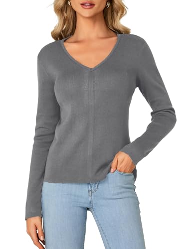 Image of LYANER Women's Fall Sweaters V Neck Long Sleeve Slim Fit Pullover Knitted Tops