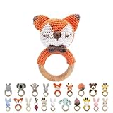 I LOVE MOM Sonajero para bebé, mordedor de ganchillo de madera, con sonido, regalo para recién nacidos, niño y niña