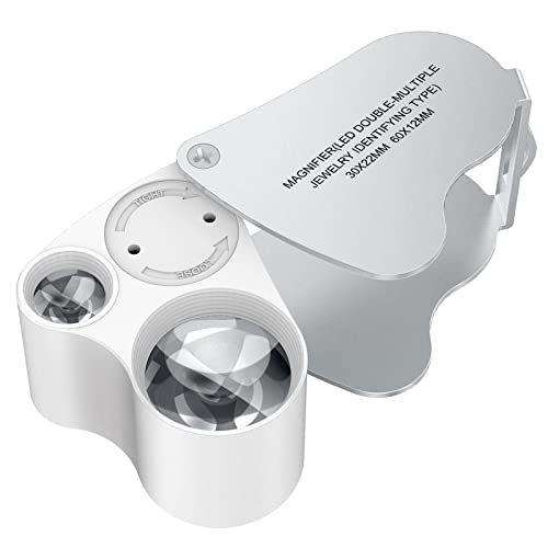 KIMILAR Magnifying Glass with Light, 30X 60X Jewellers Loupe, Portable Pocket...
