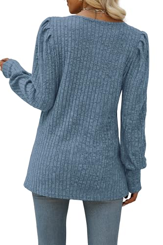 Image of WIHOLL Long Sleeve Shirts for Women Trendy Casual Square Neck Tops Lightweight Sweaters
