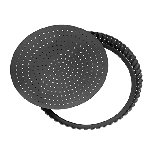 BRIGHTFUFU Non Stick Pizza Pan with Holes Large Baking Tart Mould Removable Bottom Tray for Quiche Cheesecake Muffins and Desserts Fluted Sides for Easy Release