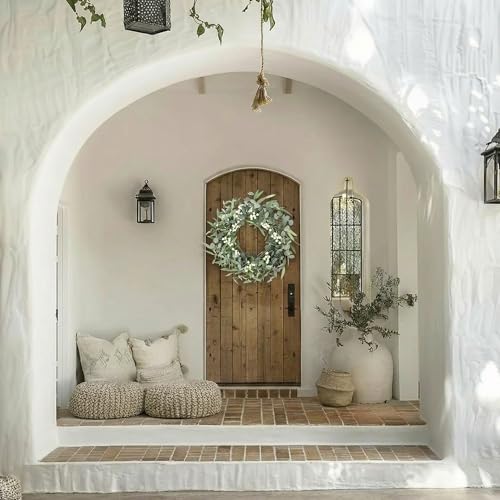 Pinkpum 20'' Eucalyptus Wreath for Front Door Green Decor for Home Farmhouse Wall Spring Summer Fall Outdoor Indoor Porch Window All Seasons — view 6