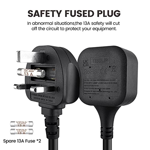 Single Extension Lead 2m, 1 Gang Plug Socket Surge Protected - Image 4