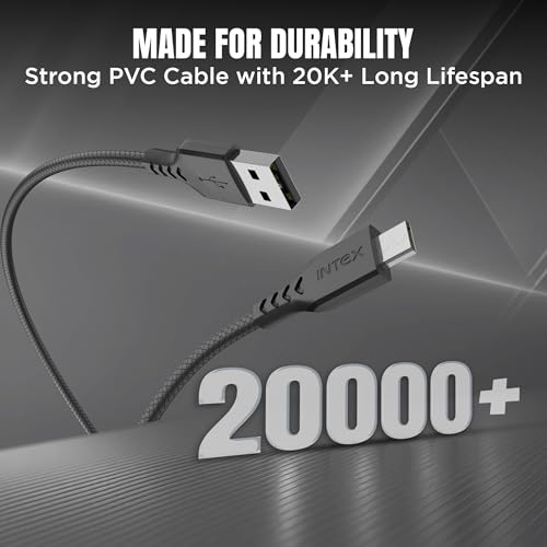 Image of Intex Speed 3A USB to Micro Fast Charging Cable Output Cable, 480mbps, Data Sync, Strong PVC Cable for Mobile, Neckband, Compatible with Micro Devices - Black