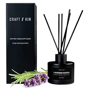 Craft & Kin Lavender Reed Diffuser | All Natural Essential Oil & Rattan Scent Sticks | Reed Diffusers for Home, Bathroom | Long Lasting Home Fragrance in Green Glass, 3.4oz Craft Kin Lavender Reed Diffuser All Natural Essential Oil Rattan Scent Sticks Reed Diffusers for Home Bathroom Long Lasting Home Fragrance in Green Glass 34oz