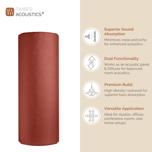 Image of Timber Acoustics Tube Traps | Rockwool | Freestanding Bass Traps | Absorber Diffuser | Room Acoustics & Soundproofing | Home Theatres & Music Studios [Single] 4' x 1' (Red)