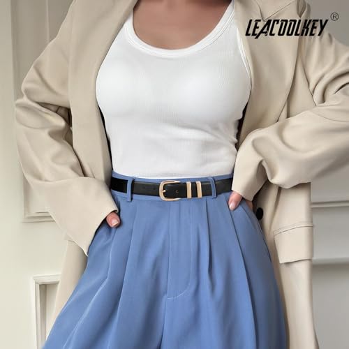 LEACOOLKEY 3 Pack Women Leather Belts for Jeans Gold Buckle Fashion Ladies Leather Belt for Dresses2