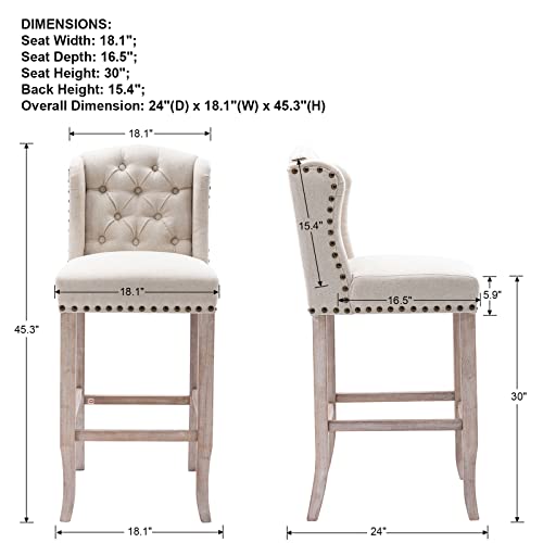 DUOMAY-Classic-Tufted-30-Inch-Bar-Stools-Set-of-4-Linen-Upholstered-Counter-Chairs-with-Back-Armless-Barstools-Breakfast-Stools-WSolid-Wood-Legs-for-Kitchen-Island-Lounge-Pub-Bar-Beige DUOMAY Classic Tufted 30 Inch Bar Stools Set of 4 Linen Upholstered Counter Chairs with Back Armless Barstools Breakfast Stools WSolid Wood Legs for Kitchen Island Lounge Pub Bar Beige