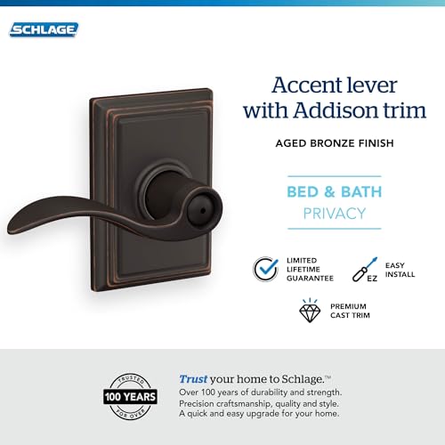 Image of Schlage F40 ACC 716 ADD Accent Door Lever with Addison Trim, Bed & Bath Privacy Lock, Aged Bronze