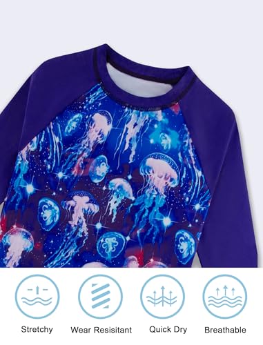 Image of Girls Swimsuit Long Sleeve Swim Shirt 3 Piece Rash Guard for Girls Bathing Suit with Boyshorts