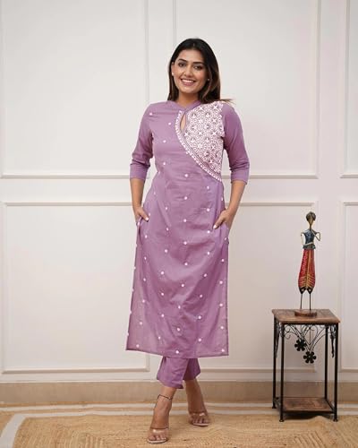 Image of FABNEX Kurta Set for Women | Women Kurta Pant Set |Cotton Blend Embroidered Regular Women Kurti Set (K-34-38)
