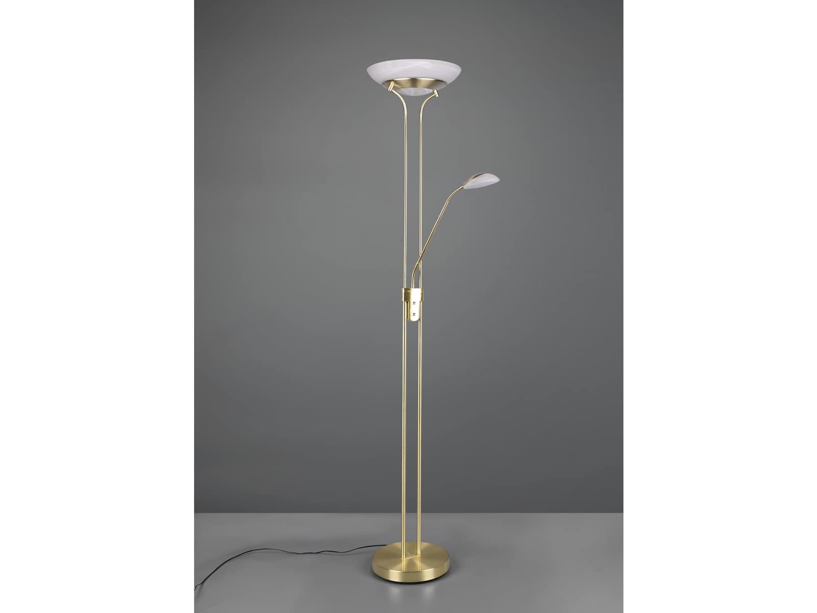 RL LIVE YOUR LIGHT Reality Leuchten lampa stojąca LED Orson R40073508, metal mosiądz matowy, szkło w kolorze alabastrowym, w zestawie 27 W LED + 4,5 W LED, ściemniacz