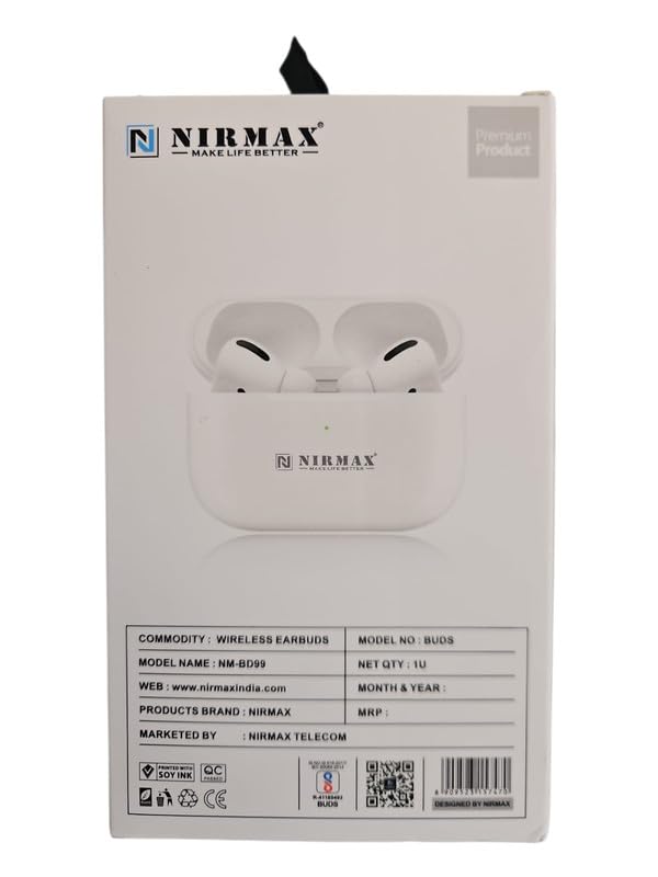 Image of NIRMAX Anthem Wireless Earbuds with Charging Case | Bluetooth v5.4 TWS Earphones | 25H Playtime, Stereo Sound, Multi-Device Compatible | in-Ear True Wireless Earbuds