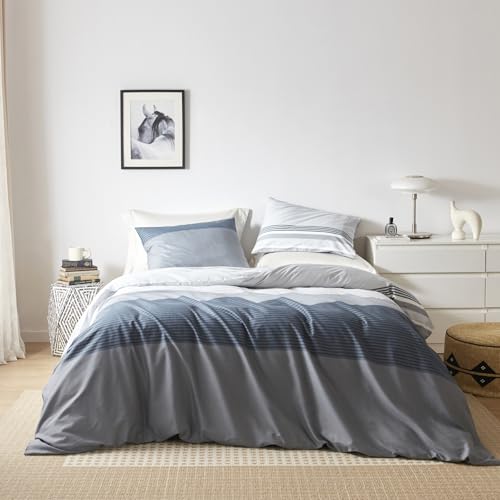 YuHeGuoJi Gray Geometric Duvet Cover Queen 100% Cotton 3 Pcs