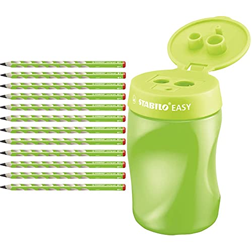 Stabilo Matita Ergonomica Triangolare Easygraph Per Destrimani In Verde Confezione Da 12 Gradazione Hb & Temperamatite Ergonomico Easytemperino Per Destrimani Verde