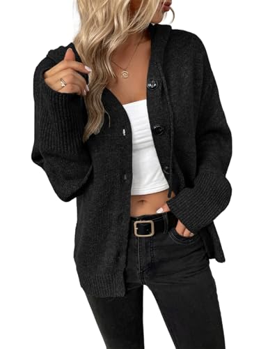 SWOAMER Damen Strickjacke mit Kapuze Knöpfen Herbst Winter Cardigan...