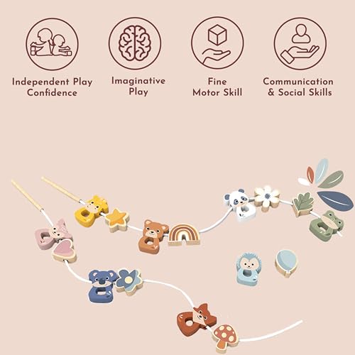 Image of SPEEDY MONKEY Wooden Lacing Beads Set for Toddlers 24m+ Threading Toy | animal shapes, threading beads, lacing toys, sorting & stacking toys, preschool toys, pattern color recognition, fine motor
