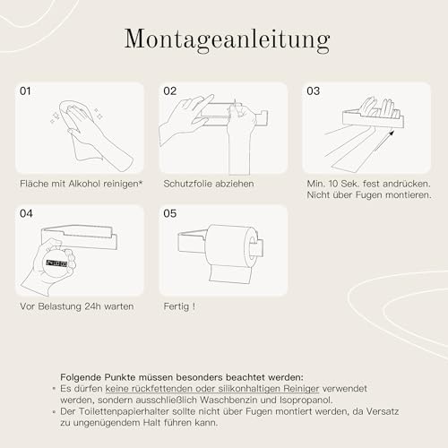 Designfabrik Hamburg Toilettenpapierhalter ohne Bohren | Klopapierhalter zum Kleben | Klorollenhalter Bad | WC Rollenhalter selbstklebend | Toilettenpapierhalter Chrom | Modernes Design