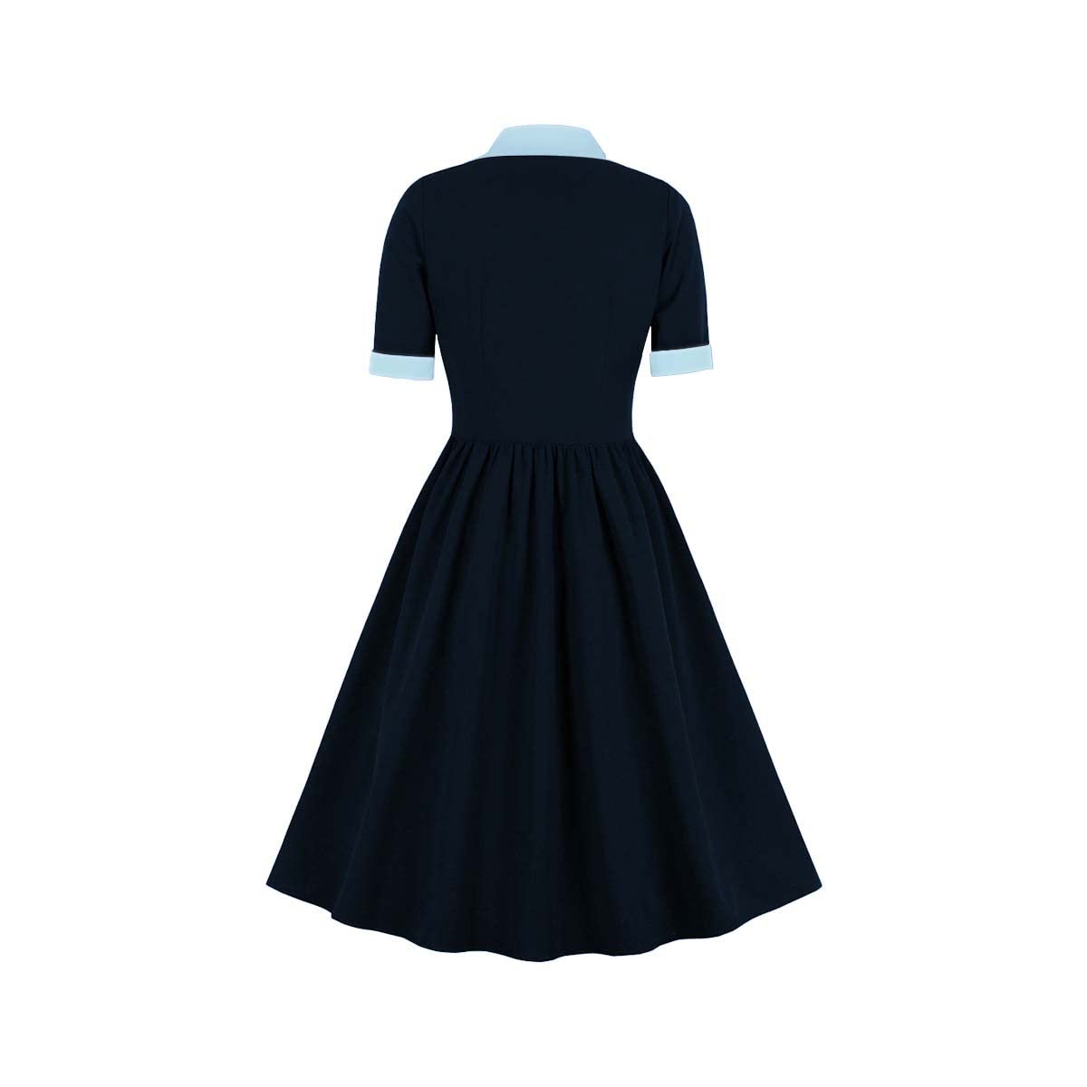 Robe de cocktail vintage à manches courtes et col noué pour femme - Style années 50 - Coupe trapèze - Style décontracté - Pour le bureau, le bal de fin d'année