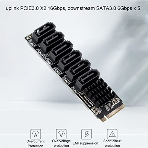 M.2 auf SATA3.0 Adapterkarte, 6 Port Erweiterungskarte, Festplattenerweiterung ASM1166 M.2 M EKY PCIE3.0 auf SATA Adapterkarte 6 Gbps Ph516 mit Smart Indicator.