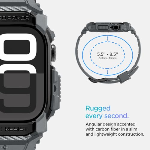Image of Spigen Rugged Armor Pro for Apple Watch Series 11 46mm Case with Strap Band, Series 10 46mm Protective TPU Cover with Strap - Dark Gray