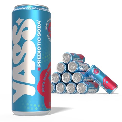 YASS Soda Prébiotique - Saveur RED'N BLUE BERRIES - Le Soda Sain & Stylé qui Prend Soin de Ton Ventre 6.6g de Fibres et -60% de sucre-12 canettes de 33cl