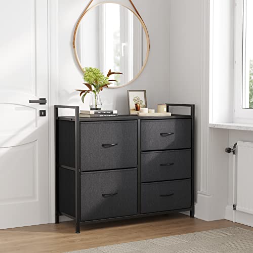 Cubiker Dresser Storage Organizer, 5 Drawer Dresser Tower Unit For Bedroom Hallway Entryway Closets, Small Dresser Clothes Storage With Sturdy Steel Frame Wood Top, Black Grey #TOP7