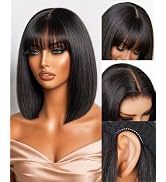Arabella Bob Wig Human Hair 6x6 Bob Wig with Bangs 10inch Glueless Bob Wig | 210% Density Black B...