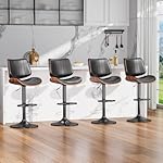 Swivel Bar Stools Set of 4, Adjustable Bentwood Barstools for Kitchen Counter, Modern PU Leather Upholstered Bar Chair with Back and Footrest, for Kitchen Island, Bar, Dining Room, Black - Image 2