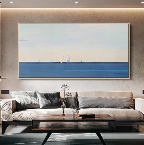 Toile art grand voilier de qualité supérieure avec paysage marin abstrait texturé 70x140cm