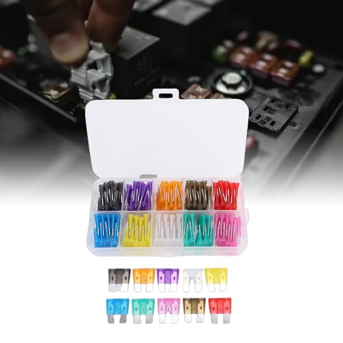 Kit de fusibles para automóvil mini, 100 piezas con diferentes amperajes de 2A a 35A, con soporte organizador miniatura 2