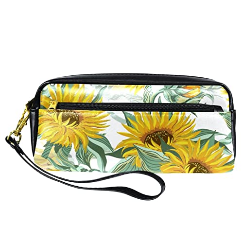 ZGDUGFU Bolsa de lápiz Multifuncional, Acuarela Funda de Pluma de Pluma de Girasol PU Papelería de Cuero Bolsa con Cremallera Compatible with niños Niñas Escuela y Suministros de Oficina Cover