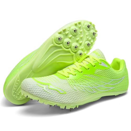 Hiuzylqx Men's Spikes Track Field Shoes Sprinting Sneakers for Kids Boys Youth Outdoor Sprint Racing Running Jumping Traning,Green,8.5