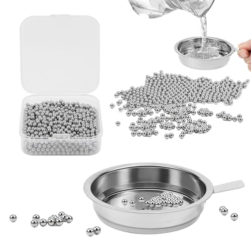 FULHANY Reinigungsperlen FüR Flaschen - Reinigungsperlen - Edelstahl Reinigungsperlen - Wiederverwendbar Mit Filterkorb, Geeignet FüR Karaffe, Vase, Weinflasche, Aufbewahrungstasche (1500 StüCk)