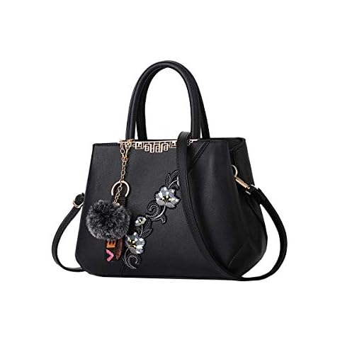 Tisdaini Women's Handbags Fashion High Capacity PU Leather Cross-Body Top-Handle Black Cover