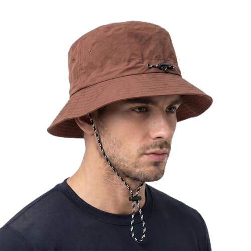 Image of Kraptick Adjustable Bucket Hat for Men - Wide Brim Sun Protection Safari Hat with Chin Strap for Outdoor, Fishing, Hiking, Trekking & Travel - Breathable Summer Boonie Cap
