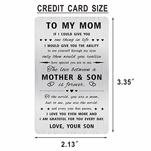Alotozo Laser Engraved Stainless Steel Card for Mom - Mother's Day Gifts from Son - Mother Son Gift, Credit Card Size Keepsake2