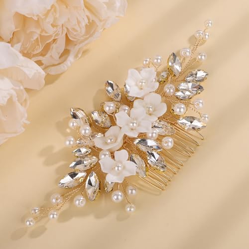 Peine para cabello con cristal y perlas dorado miniatura 4