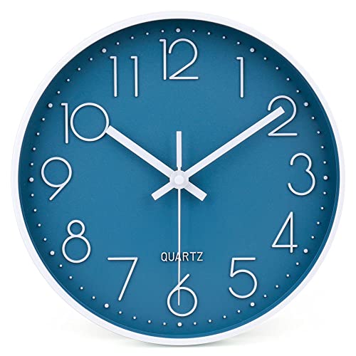 Image of jomparis 10 Inch Cerulean Wall Clock Battery Operated Silent & Non-Ticking Wall Clock Decor for Bathroom Bedroom